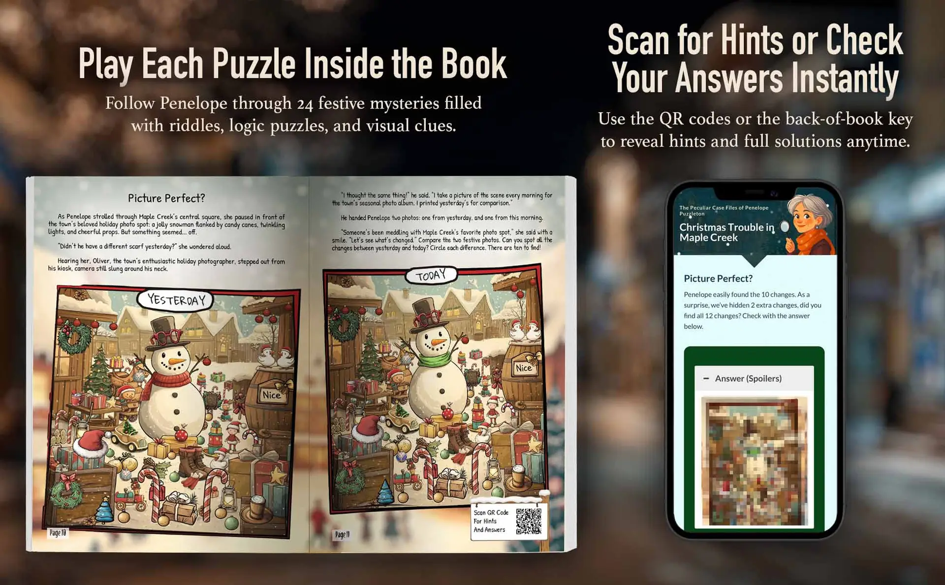 QR code hints and solutions for Christmas Trouble in Maple Creek